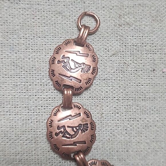 Vintage Copper Kokopelli Lightning Concho Signed Y2K Link Bracelet - Picture 2 of 10